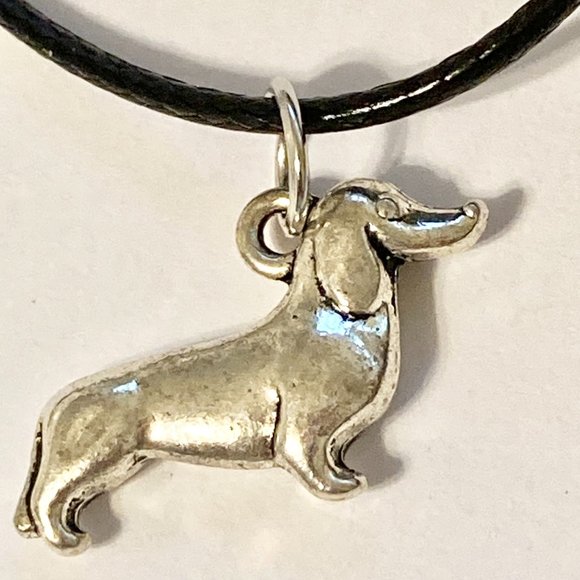Dachshund Dog Necklace Doxie Silver Plated Black Cord Charm Vet Tech Gift Rescue - Picture 6 of 8